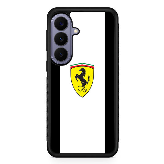 Ferrari White Stripe Emblem Samsung Galaxy S26 Case | Slim Protective Rubber Case for Samsung S26