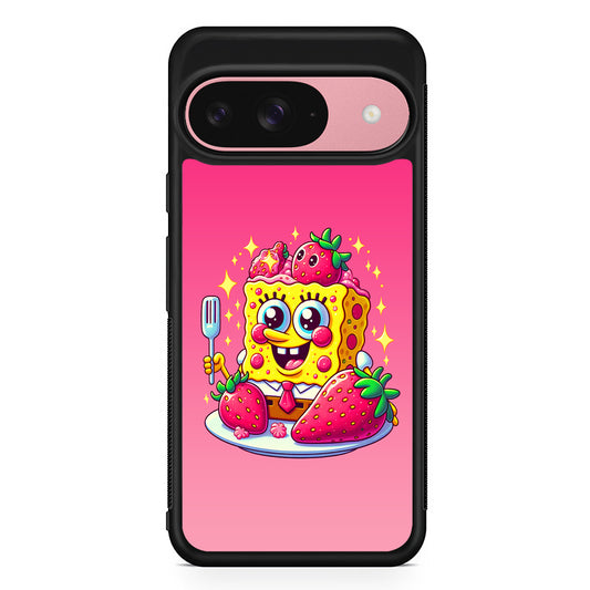 SpongeBob Eating Strawberry Google Pixel 9 Case | Google Pixel 9 Protective Rubber Case