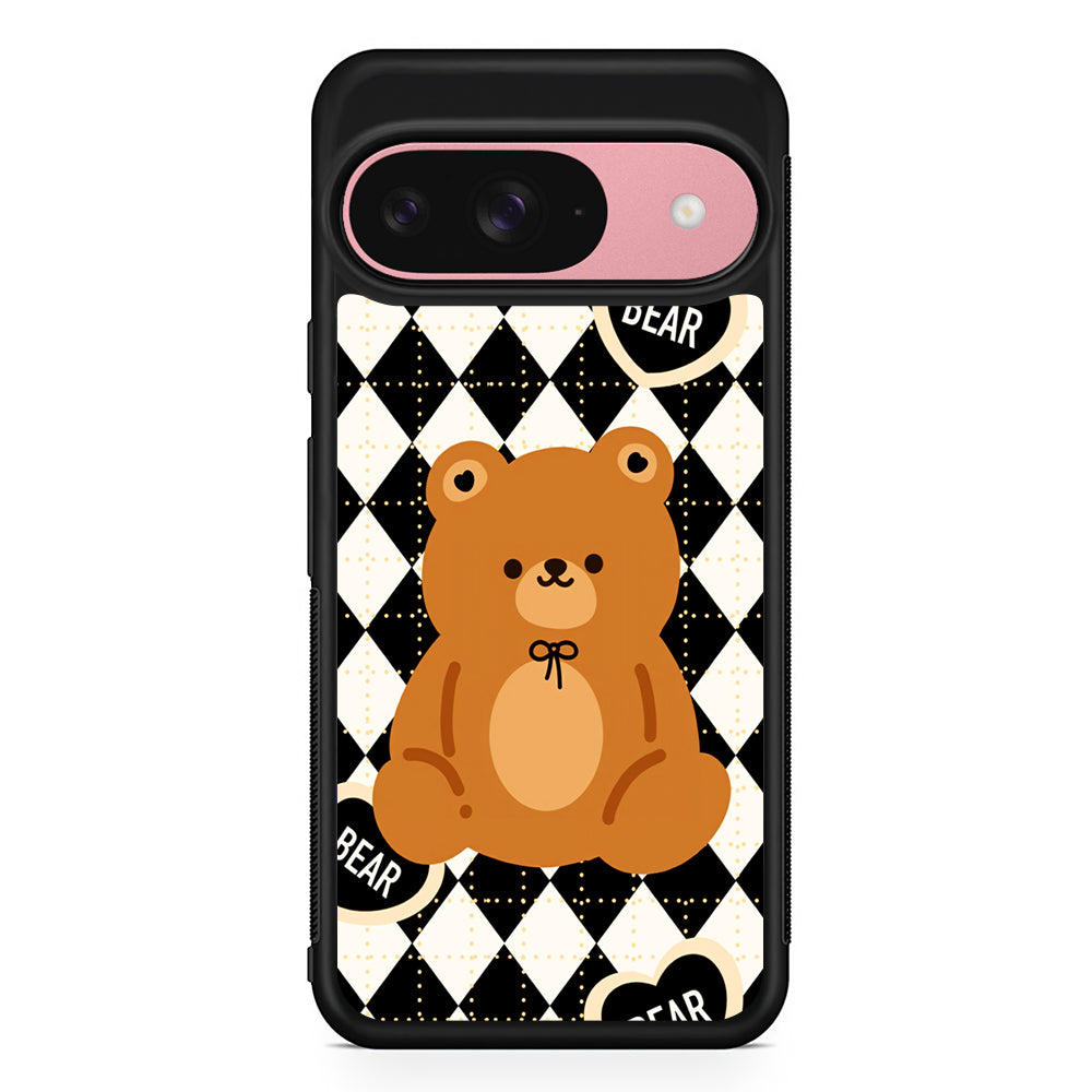 Bear and Black Flanel Google Pixel 9 Case | Google Pixel 9 Protective Rubber Case