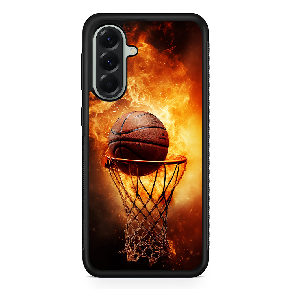 Basketball Ball on Fire Samsung Galaxy A56 Case | Samsung Galaxy A56 Protective Rubber Case