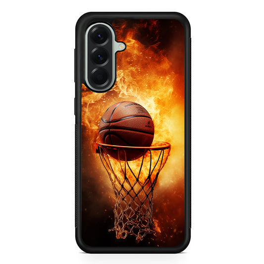 Basketball Ball on Fire Samsung Galaxy A56 Case | Samsung Galaxy A56 Protective Rubber Case