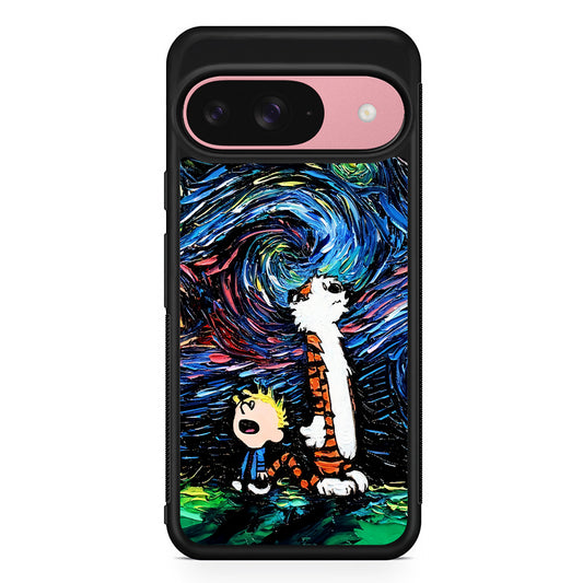 Calvin and Hobbes Starry Night Google Pixel 9 Case | Google Pixel 9 Protective Rubber Case