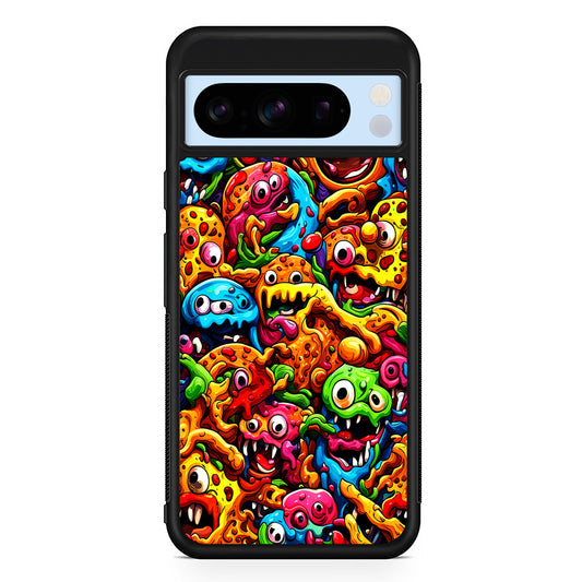Colorful Monster Doodle Pizza Google Pixel 8 Pro Case | Slim Rubber Case for Google Pixel 8 Pro