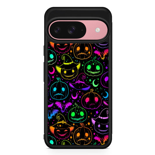 Halloween Pumpkins and Flying Bats Google Pixel 9 Case | Google Pixel 9 Protective Rubber Case