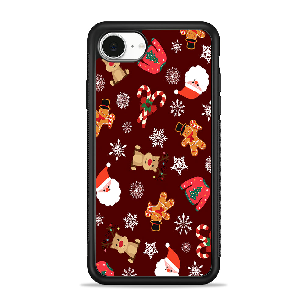Christmas Ornaments Pattern Maroon iPhone 16e Case | Protective Phone Cover