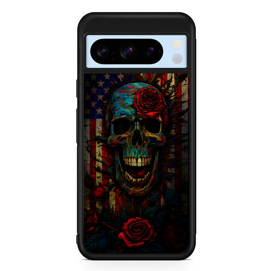 American Flag Skulls and Flower Google Pixel 8 Pro Case | Slim Rubber Case for Google Pixel 8 Pro