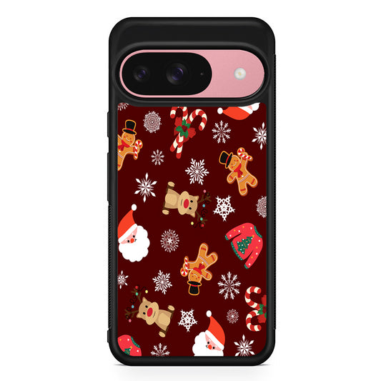 Christmas Ornaments Pattern Maroon Google Pixel 9 Case | Google Pixel 9 Protective Rubber Case