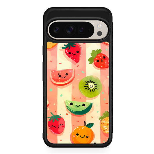 Colorful Fruit Cartoon Stripe Google Pixel 9 Pro Case | Slim Protective Cover