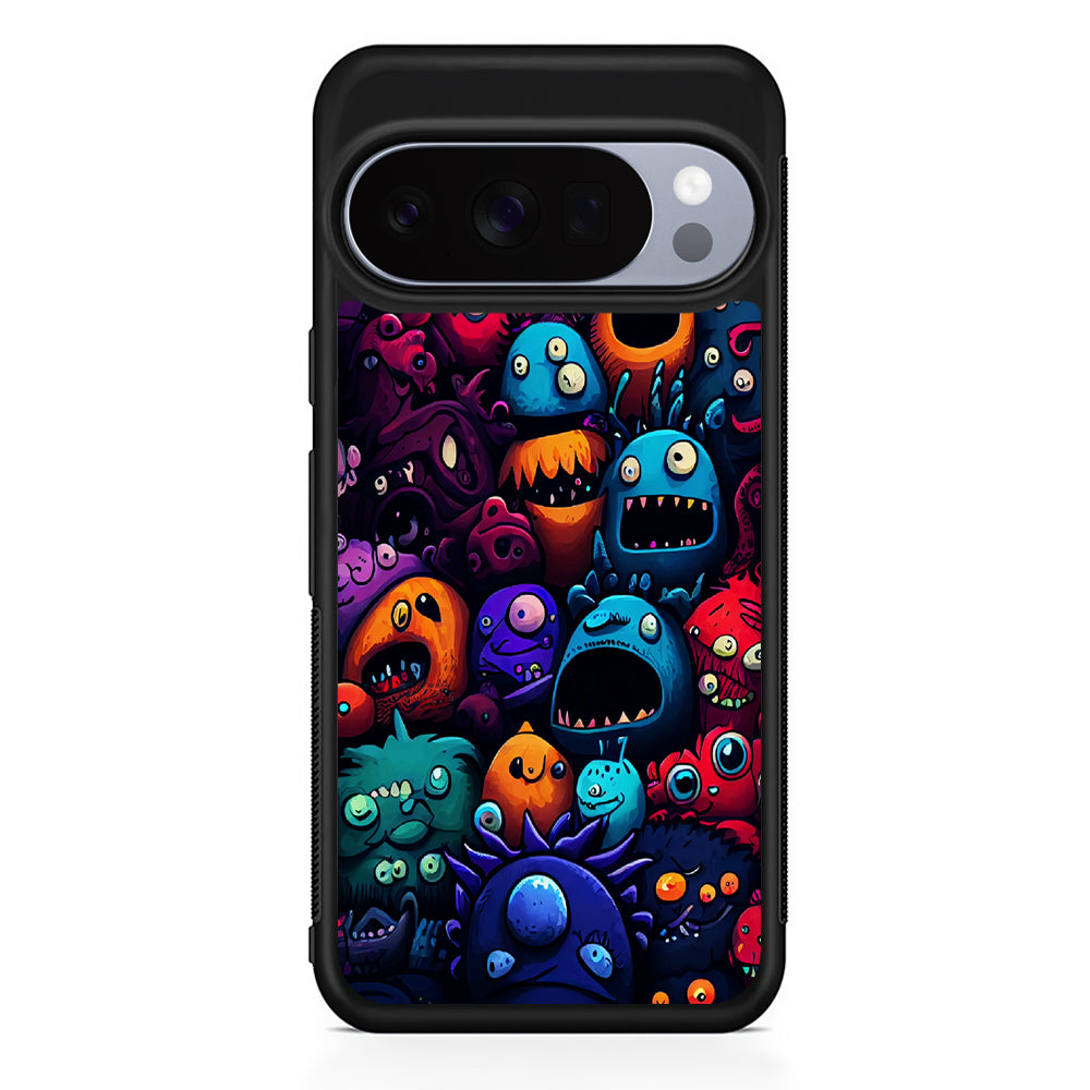 Colorful Monster Doodle Art Google Pixel 10 Pro Case | Google Pixel 10 Rubber Protective Case