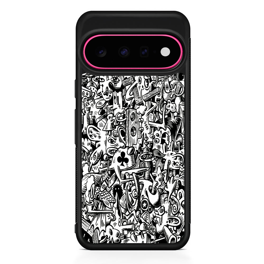Graffiti Doodle Monokrom Google Pixel 11 Case | Slim Shockproof Cover