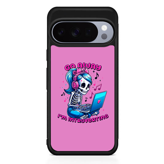 Skeleton Go Away I'm Introverting Google Pixel 10 Pro Case | Slim Google Pixel 10 Pro Rubber Case