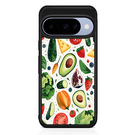 Collection of Fruits and Vegetables Google Pixel 10 Case | Google Pixel 10 Rubber Protective Case