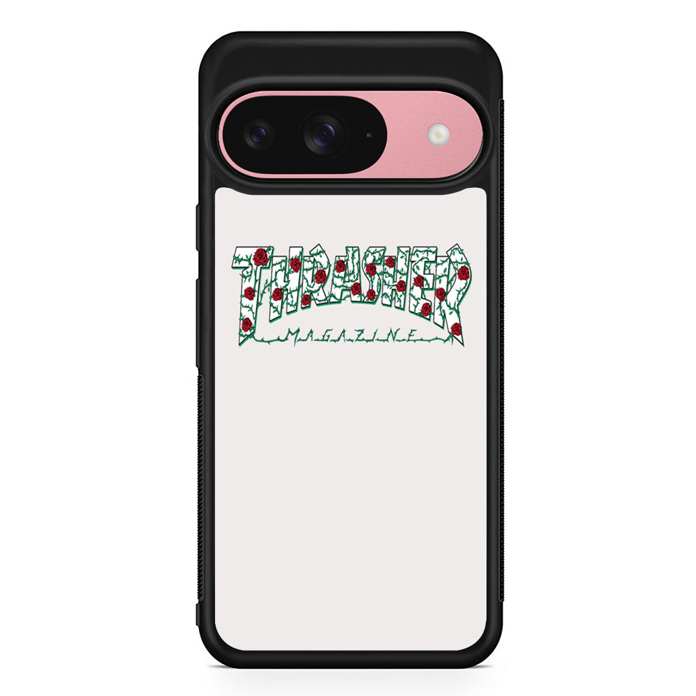 Thrasher White Milk Rose Floral Google Pixel 9 Case | Durable Google Pixel 9 Cover