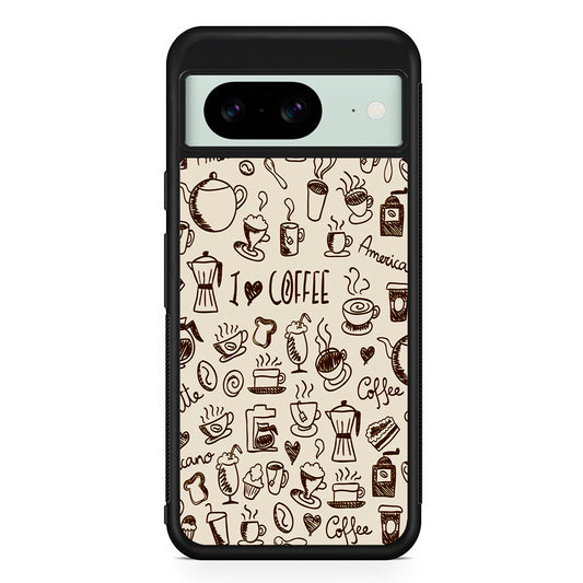 CoffeeTime Doodle Google Pixel 8 Case | Durable Protective Cover for Google Pixel 8