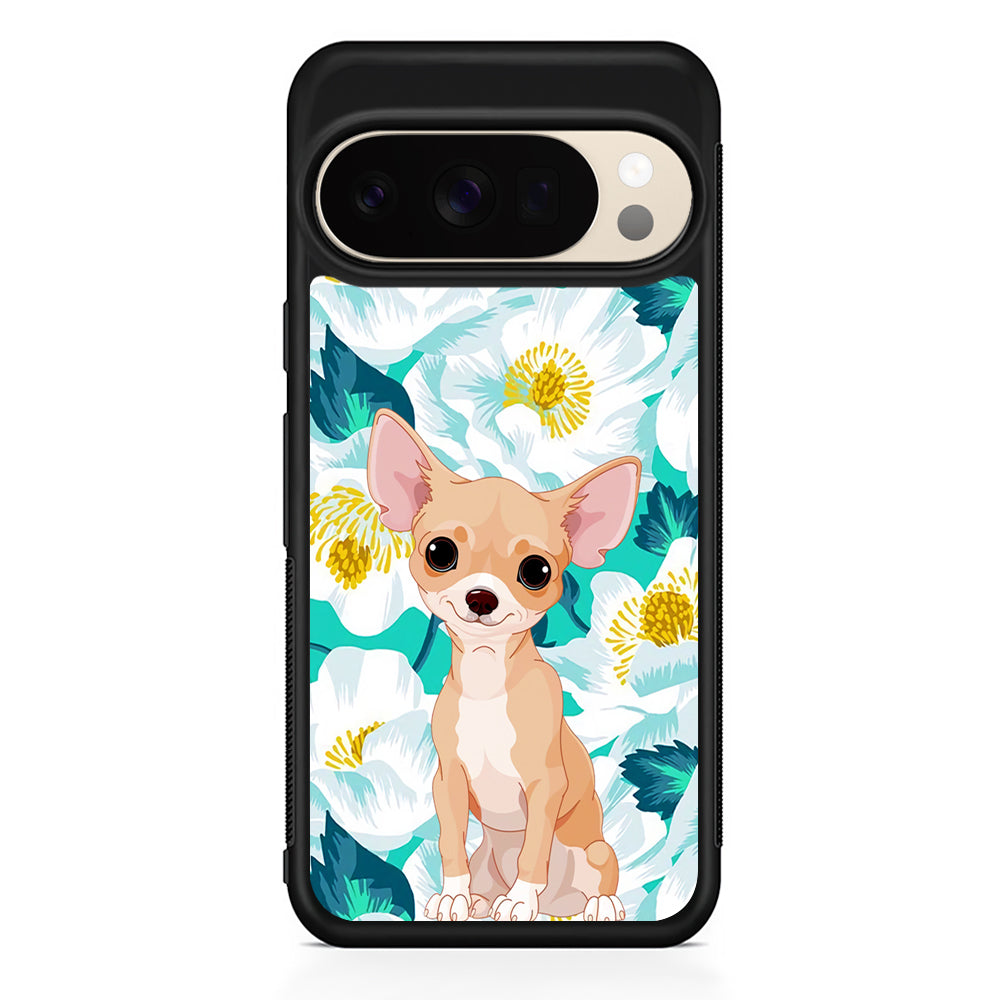 Chihuahua Dog Flower Blue Google Pixel 10 Pro XL Case | Slim Google Pixel 10 Pro XL Protective Case