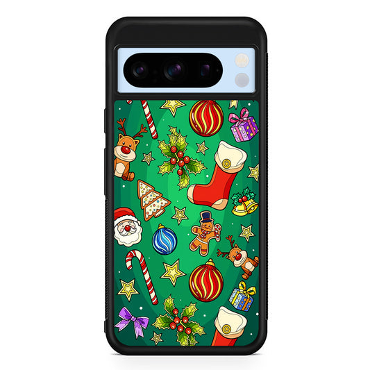 Christmas Ornaments Pattern Green Google Pixel 8 Pro Case | Slim Rubber Case for Google Pixel 8 Pro