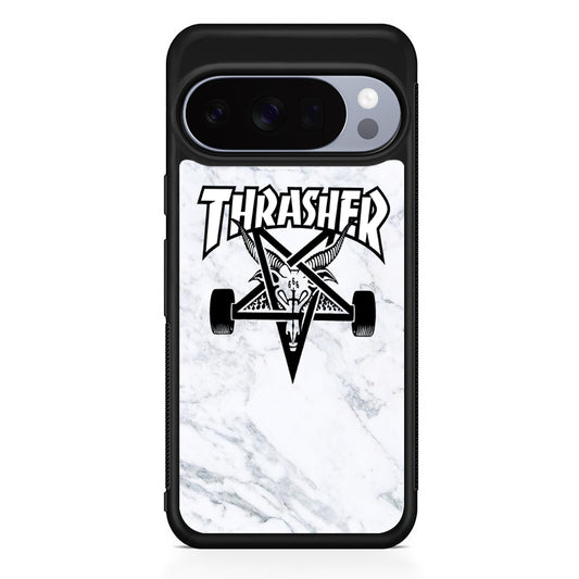 Thrasher x Pentagram White Marble Google Pixel 10 Pro Case | Protective Google Pixel 10 Pro Cover