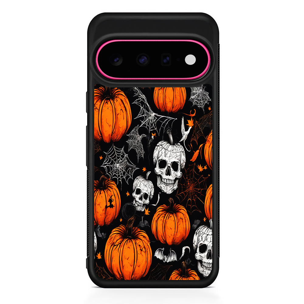 Halloween Skull and Spider Webs Google Pixel 11 Case | Slim Shockproof Cover