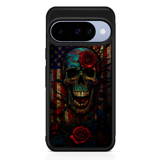 American Flag Skulls and Flower Google Pixel 10 Case | Google Pixel 10 Rubber Protective Case