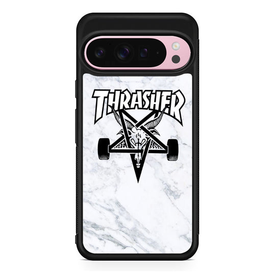 Thrasher x Pentagram White Marble Google Pixel 9 Pro XL Case | Protective Cover