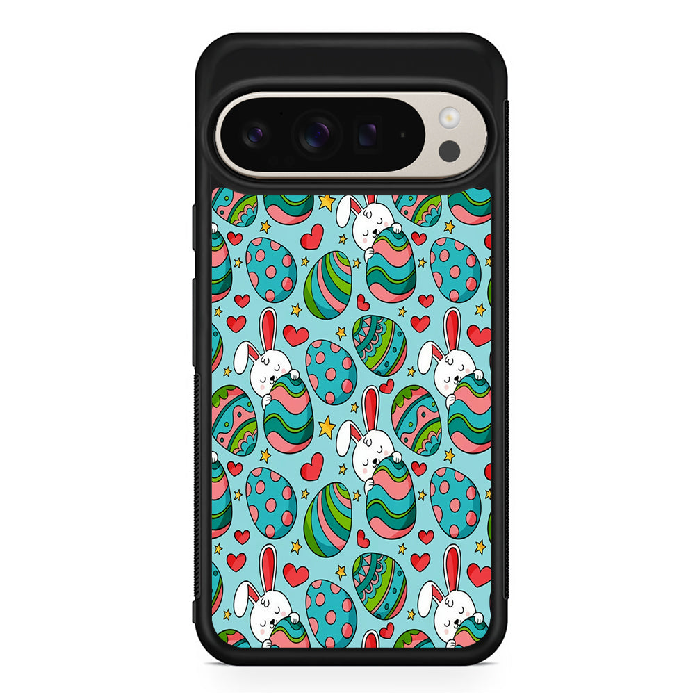Easter Eggs and Rabbits Pattern Google Pixel 9 Pro Case | Slim Protective Cover