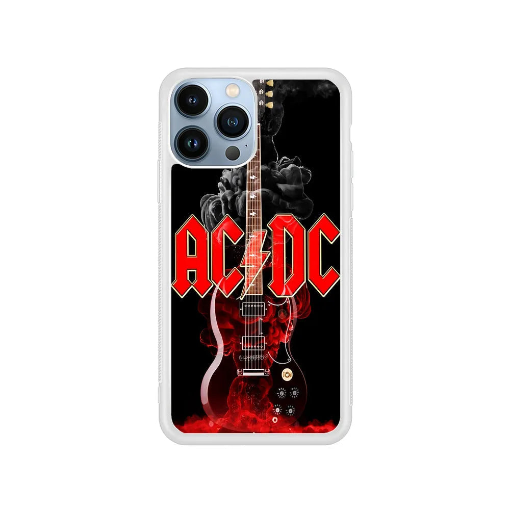 ACDC Rock Guitar iPhone 13 Pro Max Case-Rubber / White (2D Case)-Xtracase