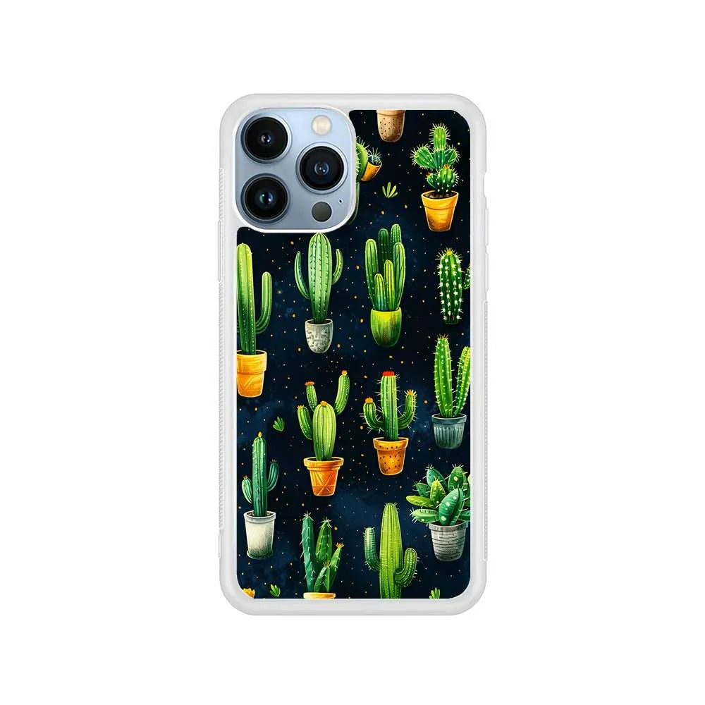 A Collection of Cactus in Pots iPhone 15 Pro Case-Rubber / White (2D Case)-Xtracase