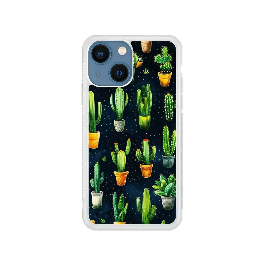 A Collection of Cactus in Pots iPhone 13 Mini Case-Rubber / White (2D Case)-Xtracase