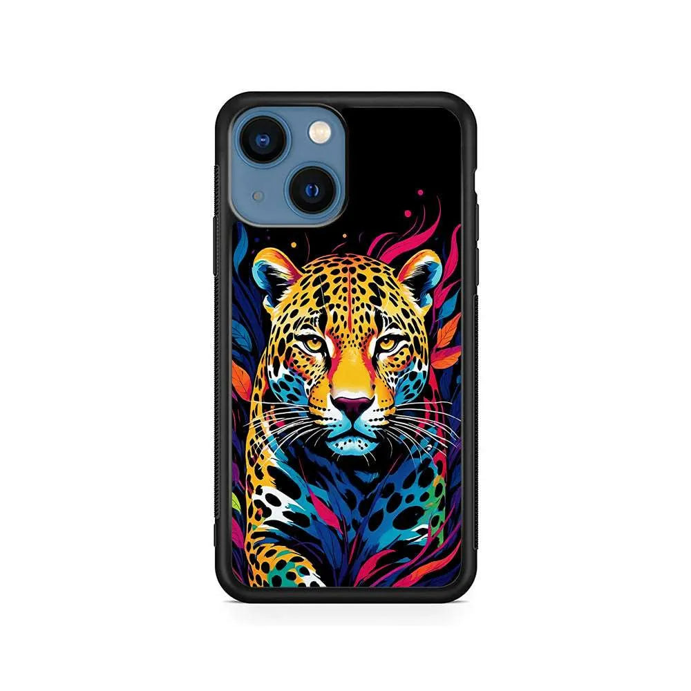 A Colorful Leopard on The Hunt iPhone 15 Case-Rubber / Black (2D Case)-Xtracase