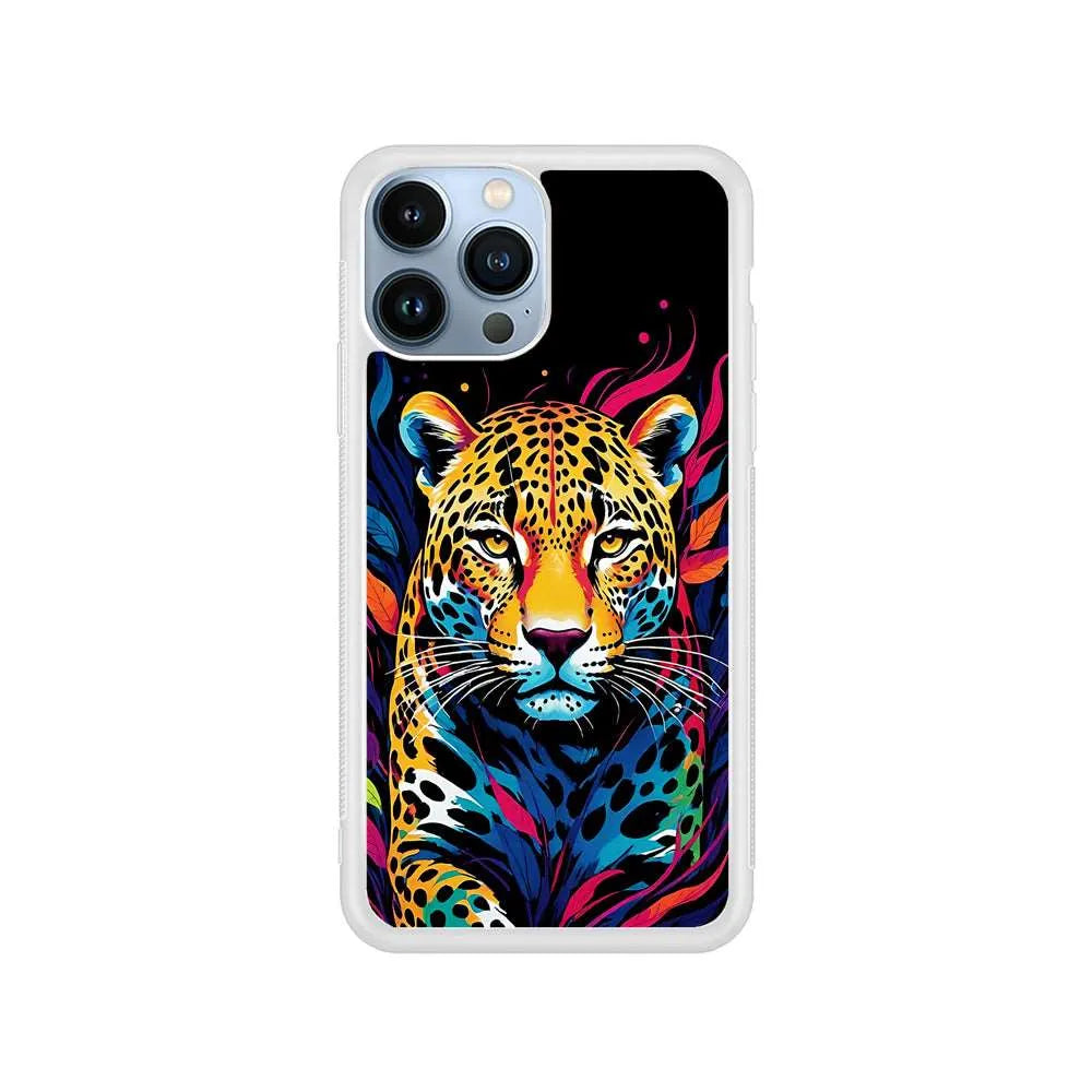 A Colorful Leopard on The Hunt iPhone 14 Pro Case-Rubber / White (2D Case)-Xtracase