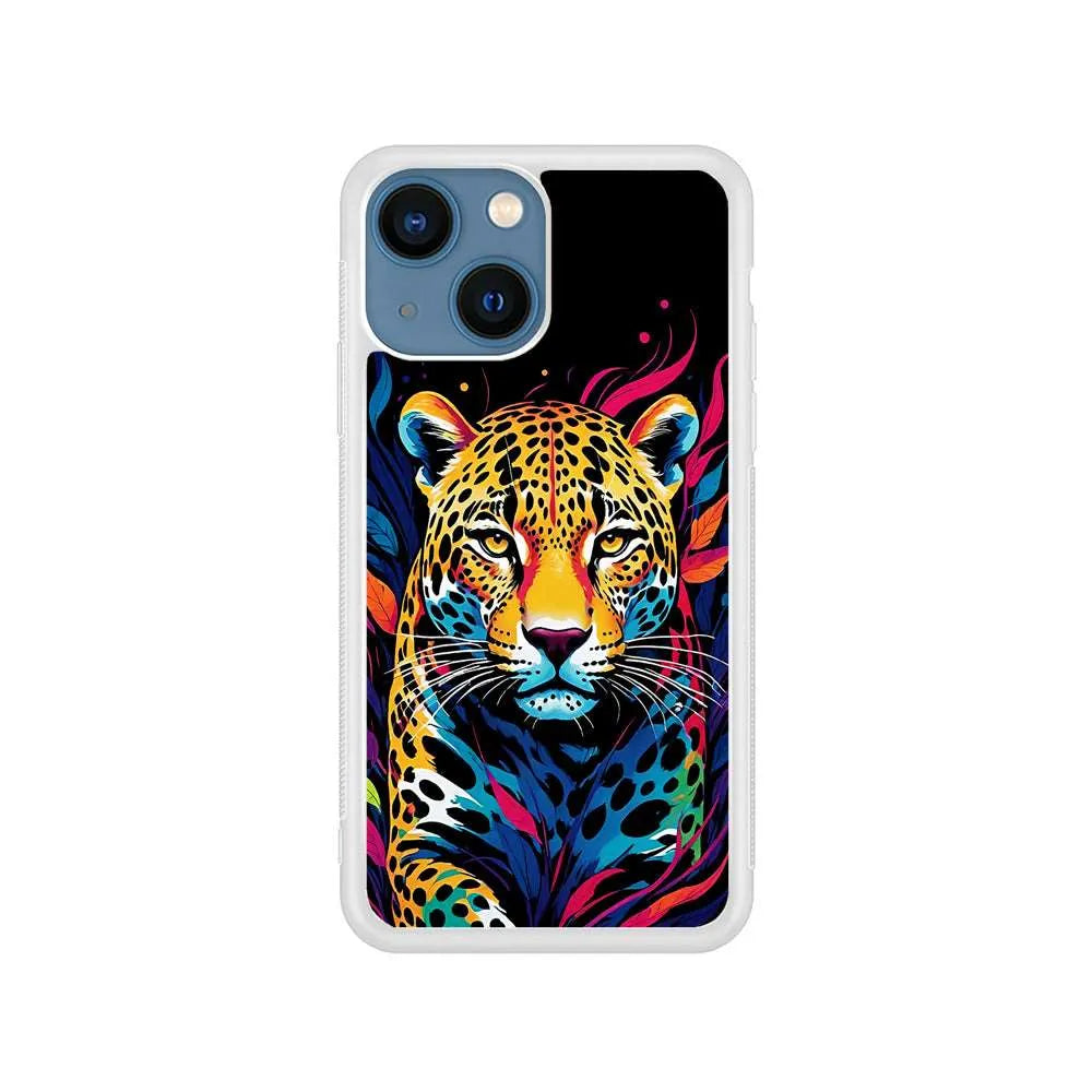 A Colorful Leopard on The Hunt iPhone 14 Plus Case-Rubber / White (2D Case)-Xtracase
