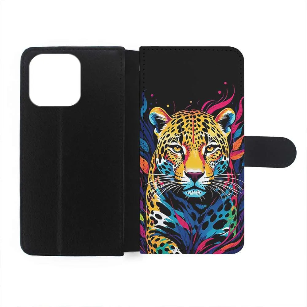 A Colorful Leopard on The Hunt iPhone 15 Pro Max Case-Flip Wallet Case-Xtracase