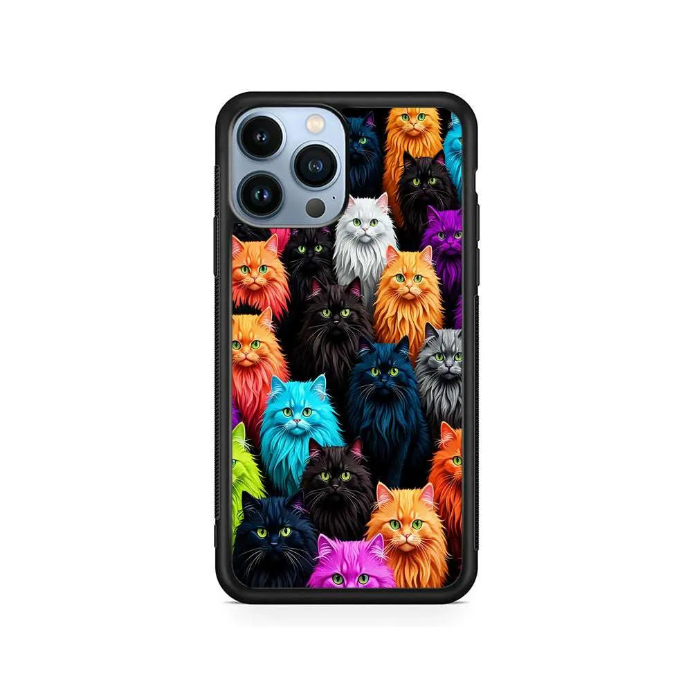 A Group of Colorful Cats iPhone 13 Pro Max Case-Rubber / Black (2D Case)-Xtracase