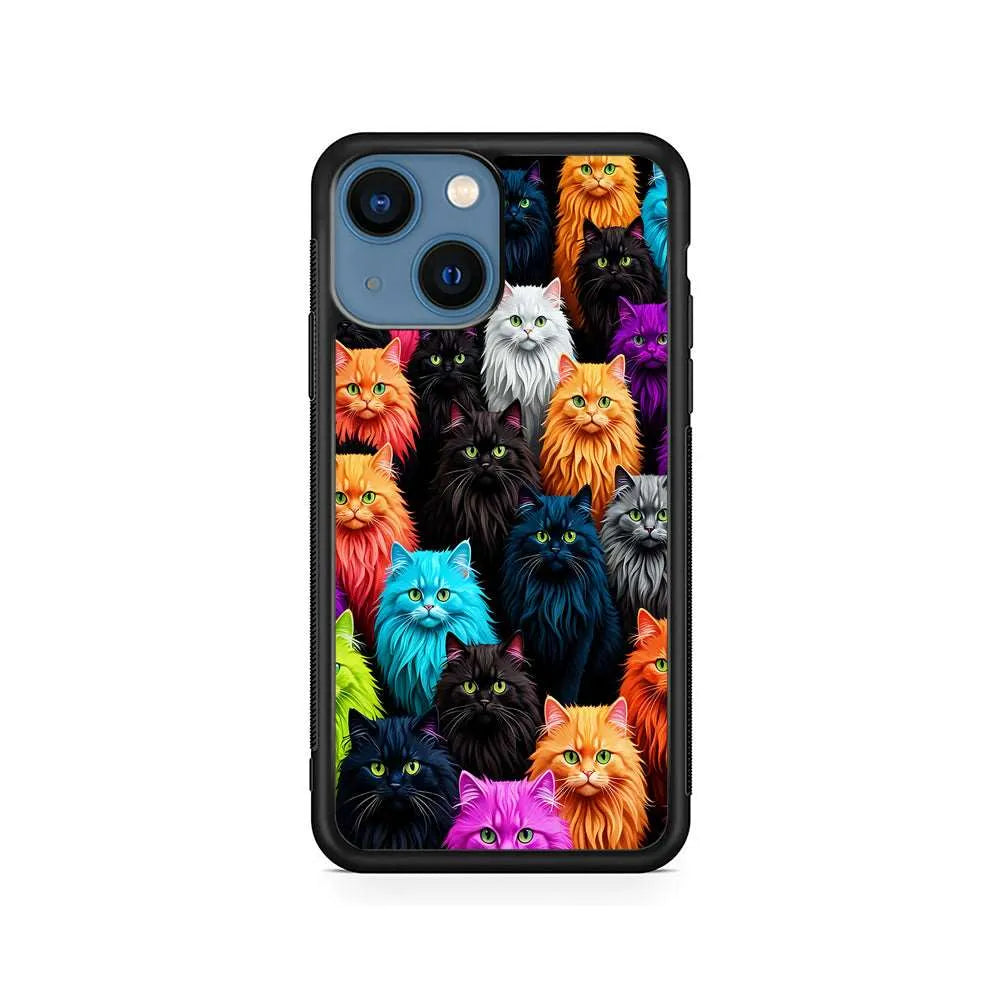 A Group of Colorful Cats iPhone 15 Plus Case-Rubber / Black (2D Case)-Xtracase