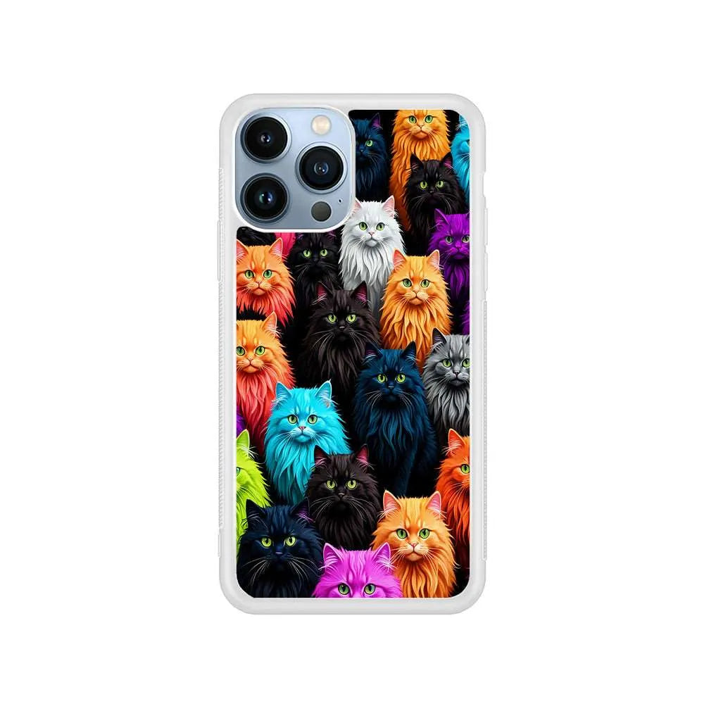 A Group of Colorful Cats iPhone 15 Pro Case-Rubber / White (2D Case)-Xtracase
