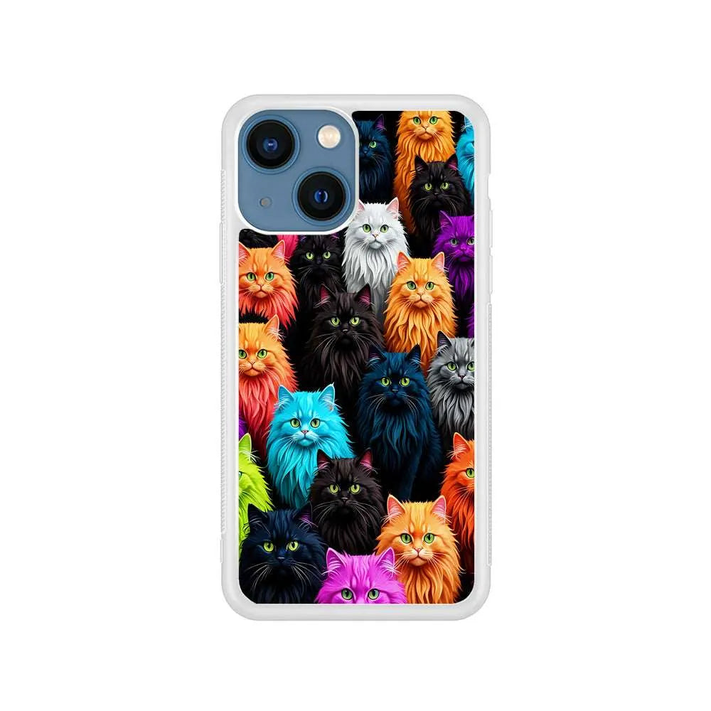 A Group of Colorful Cats iPhone 14 Plus Case-Rubber / White (2D Case)-Xtracase