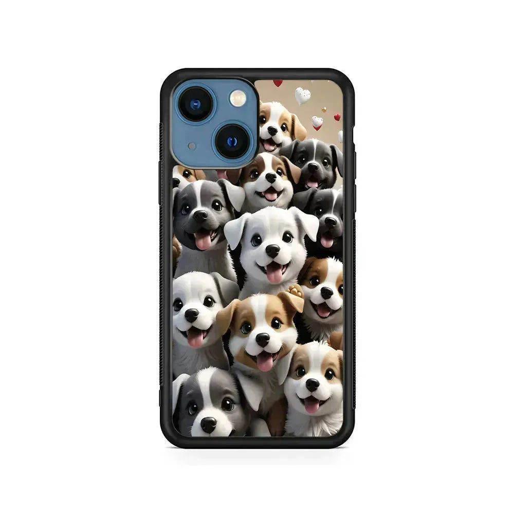 A Group of Cute Puppies Dog iPhone 13 Mini Case-Rubber / Black (2D Case)-Xtracase