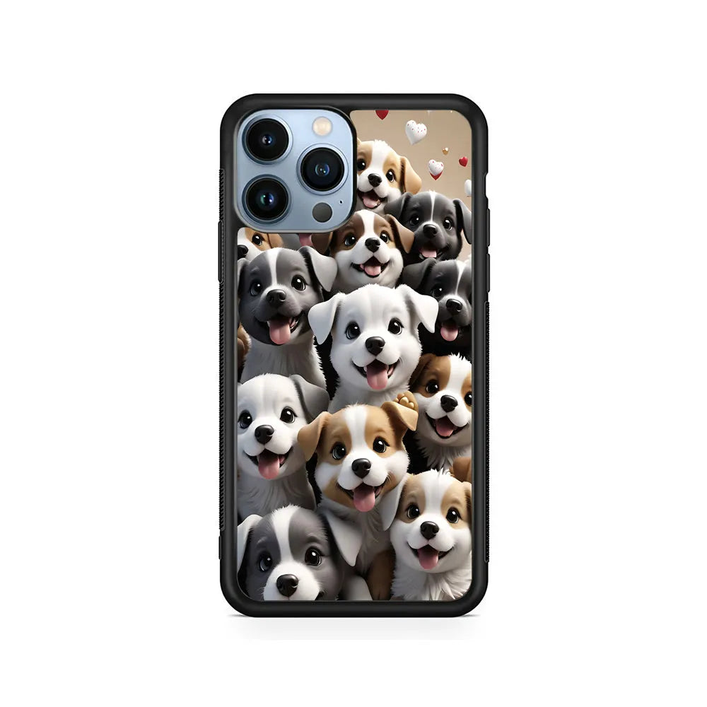 A Group of Cute Puppies Dog iPhone 13 Pro Max Case-Rubber / Black (2D Case)-Xtracase