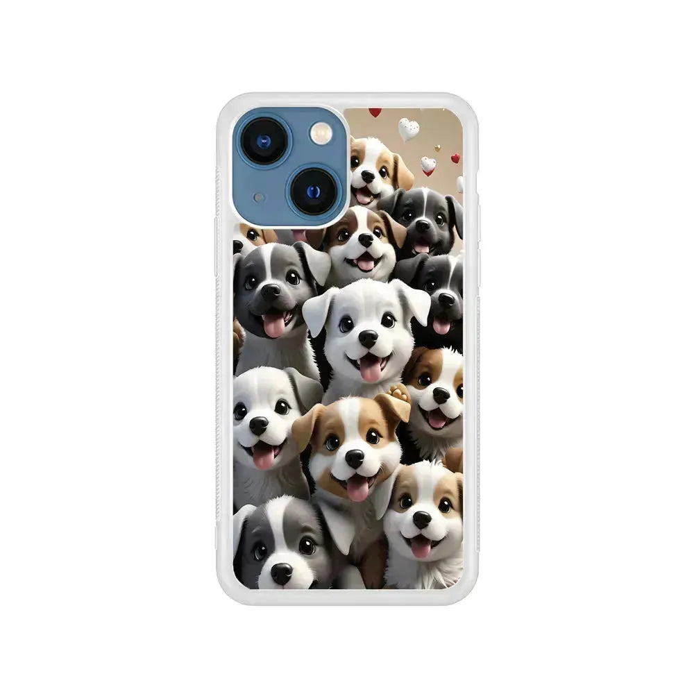 A Group of Cute Puppies Dog iPhone 13 Mini Case-Rubber / White (2D Case)-Xtracase