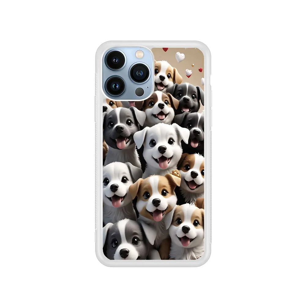 A Group of Cute Puppies Dog iPhone 13 Pro Max Case-Rubber / White (2D Case)-Xtracase