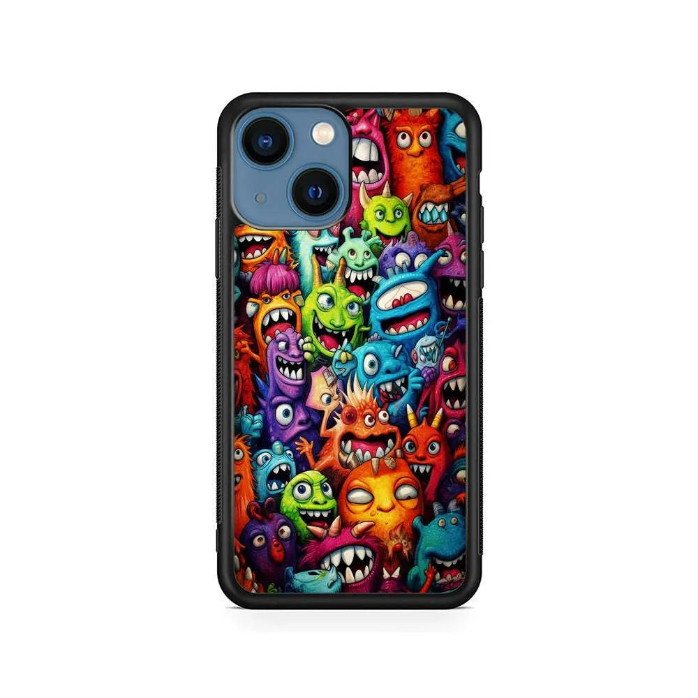 A Lot of Monsters Doodle iPhone 14 Plus Case-Rubber / Black (2D Case)-Xtracase