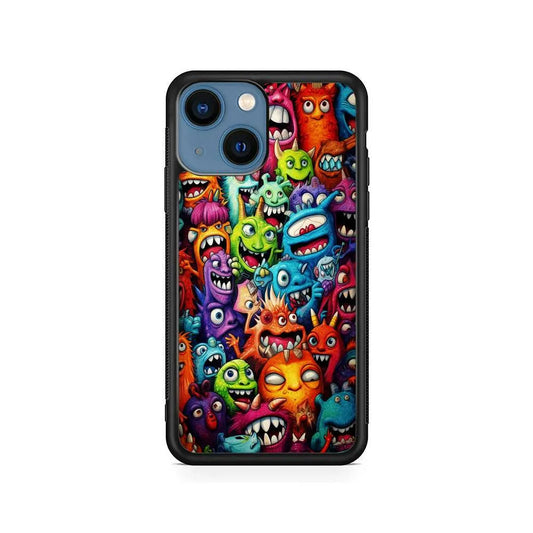 A Lot of Monsters Doodle iPhone 14 Plus Case-Rubber / Black (2D Case)-Xtracase