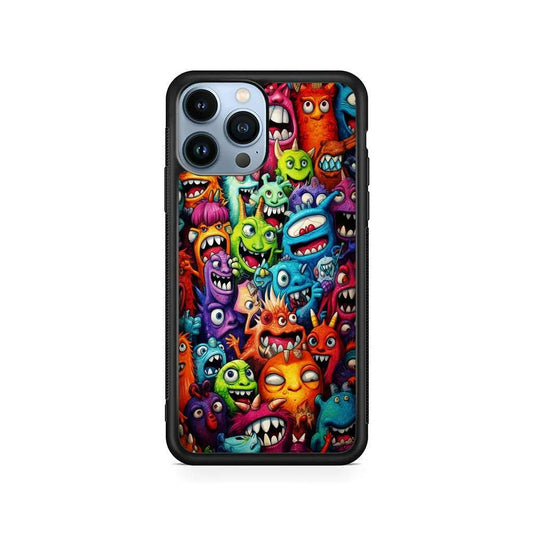 A Lot of Monsters Doodle iPhone 13 Pro Case-Rubber / Black (2D Case)-Xtracase