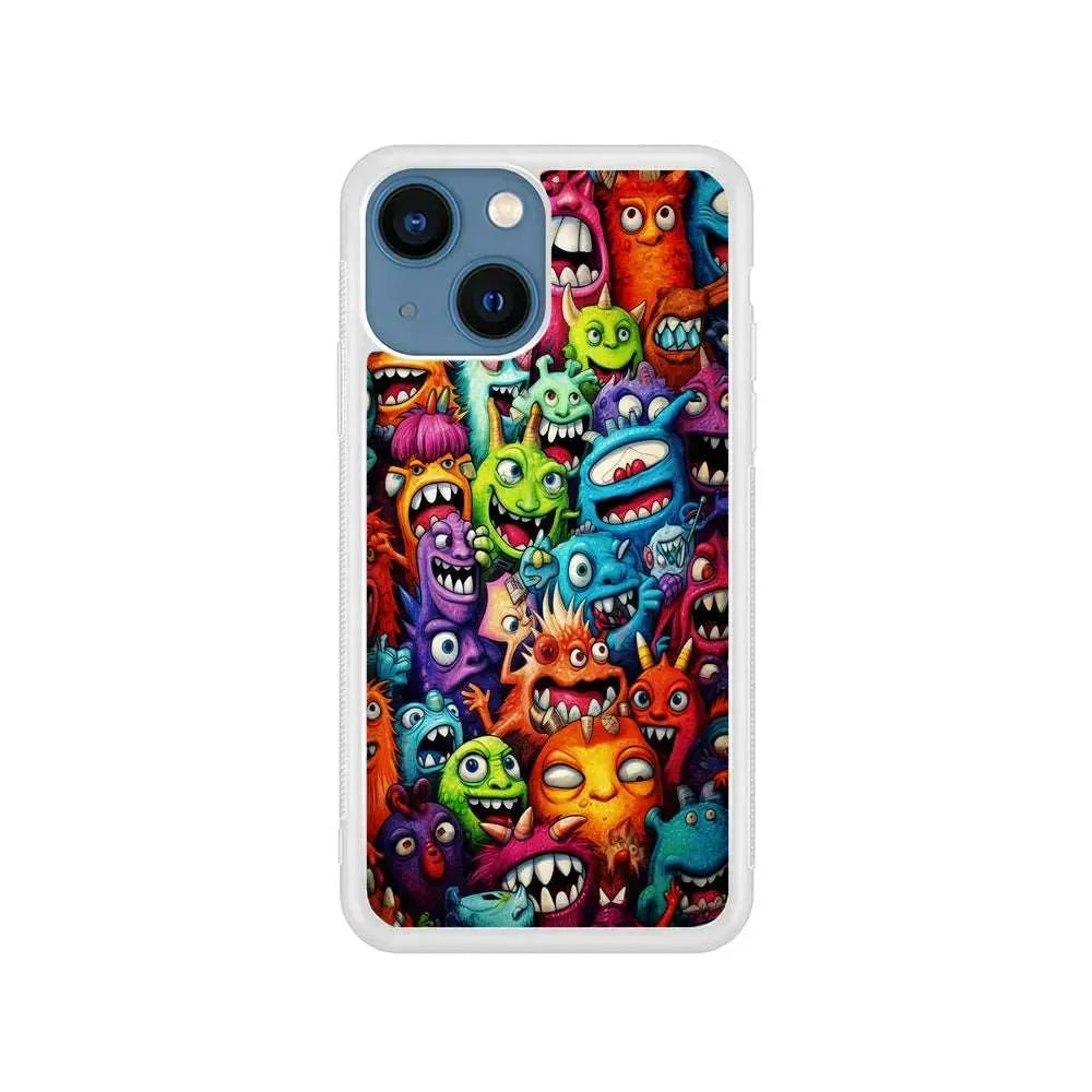 A Lot of Monsters Doodle iPhone 13 Mini Case-Rubber / White (2D Case)-Xtracase