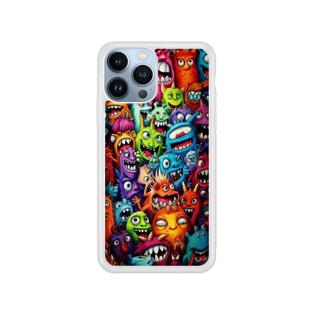 A Lot of Monsters Doodle iPhone 15 Pro Case-Rubber / White (2D Case)-Xtracase