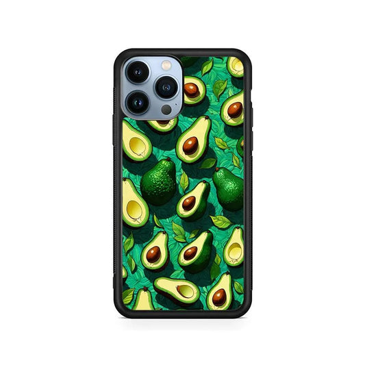 A Pattern of Avocado Cut in Half iPhone 15 Pro Max Case-Rubber / Black (2D Case)-Xtracase