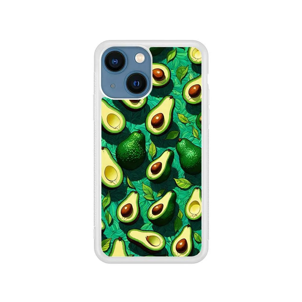 A Pattern of Avocado Cut in Half iPhone 14 Plus Case-Rubber / White (2D Case)-Xtracase