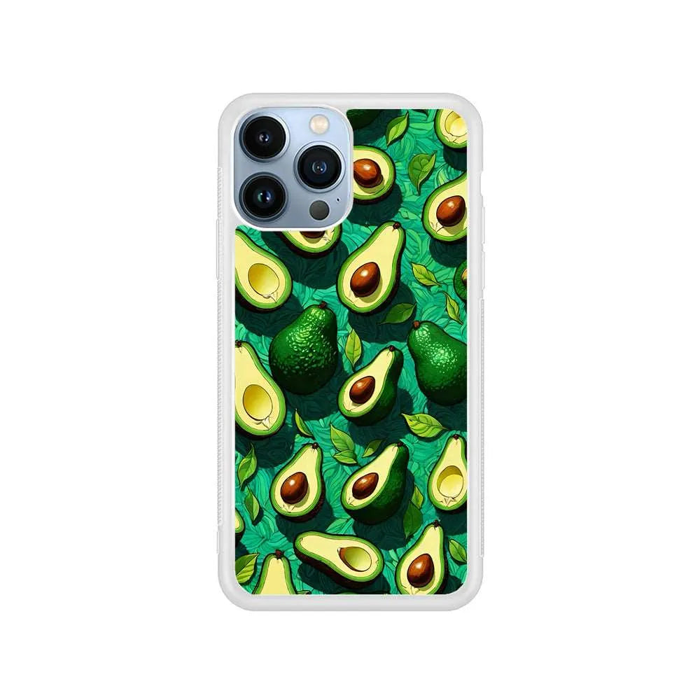 A Pattern of Avocado Cut in Half iPhone 14 Pro Case-Rubber / White (2D Case)-Xtracase