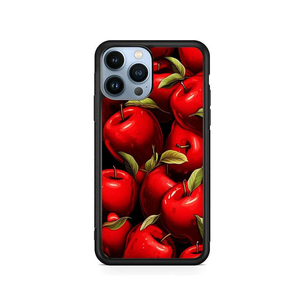 A Red Apple with Leaves iPhone 15 Pro Case-Rubber / Black (2D Case)-Xtracase