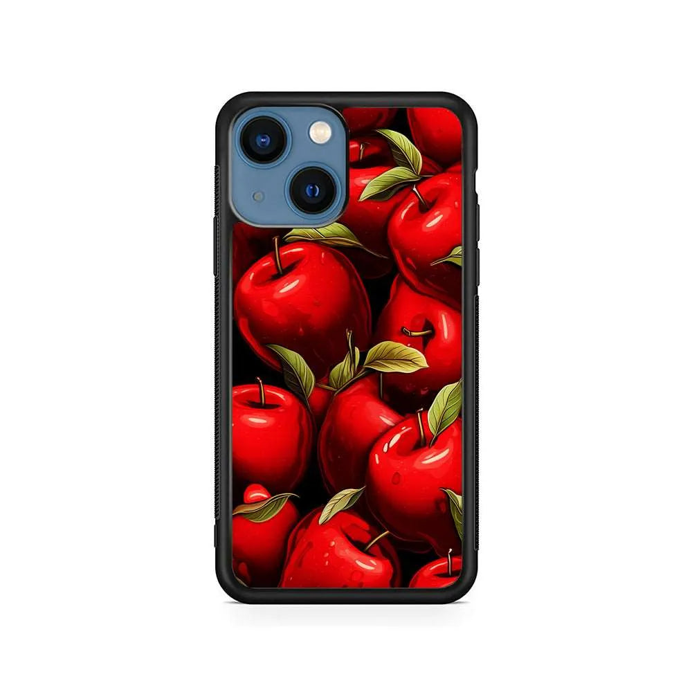 A Red Apple with Leaves iPhone 14 Plus Case-Rubber / Black (2D Case)-Xtracase